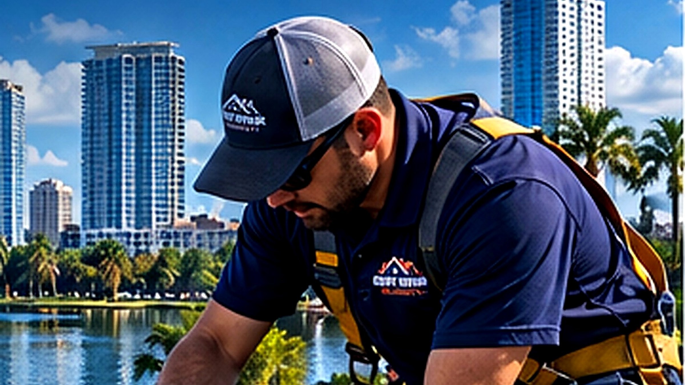 Roof repair service and Orlando skyline serving Eagles Nest, Orlando FL